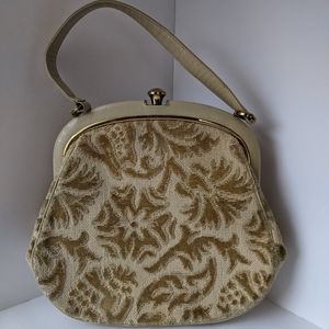 Vintage Rosenfeld Gold Tan Carpetbag Purse Handbag
